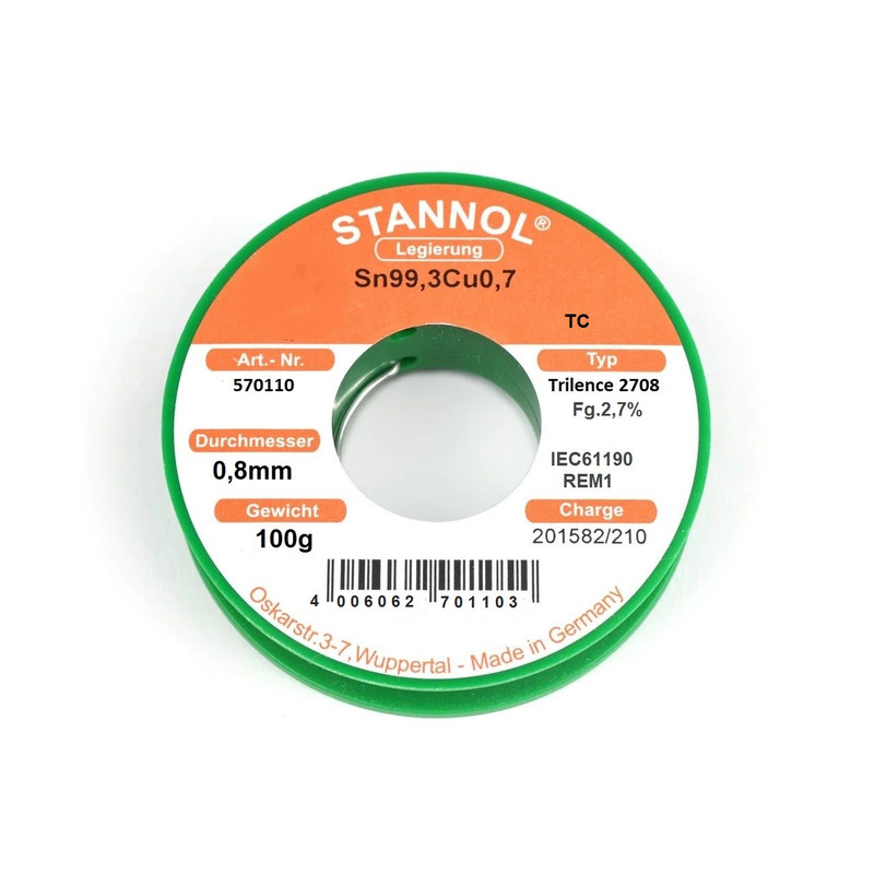 تصویر سیم لحیم استانول مدل Sn99,3C0,7 کد 8mm - وزن 100 گرم 