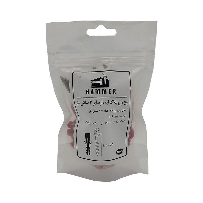 پیچ و رول پلاک هامر مدل لبه دار  4so-4cm مجموعه 40 عددی