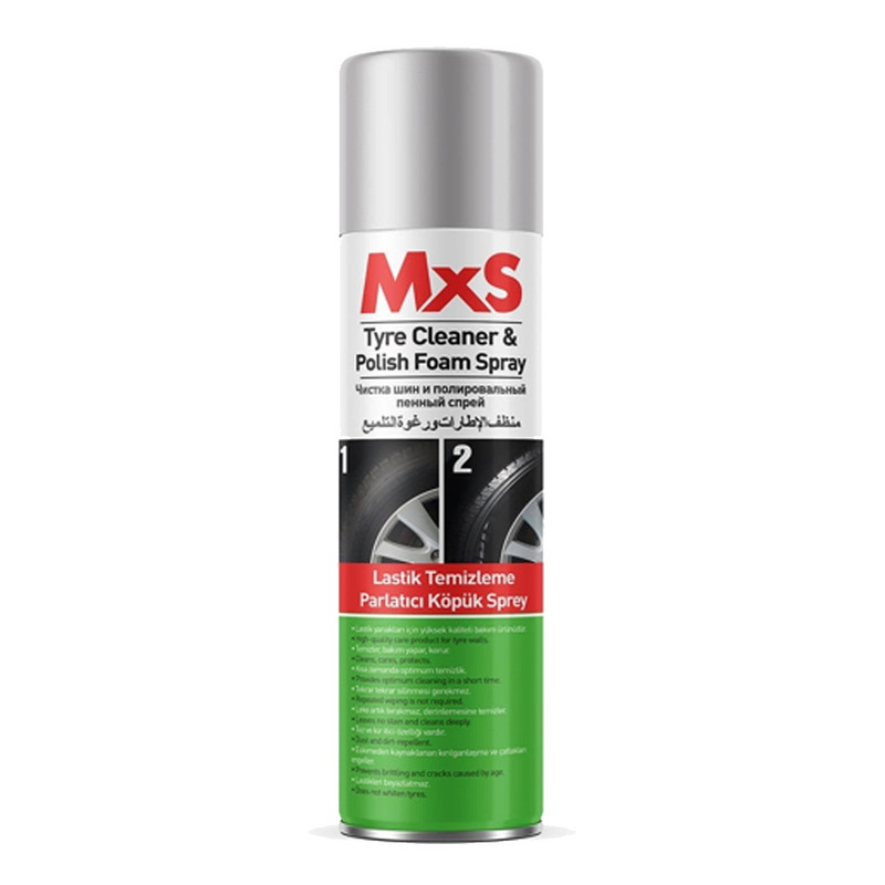 اسپری تمیز کننده و پولیش لاستیک خودرو ام ایکس اس مدل Tyre Cleaning Polish Foam MXS حجم 500 میلی لیتر