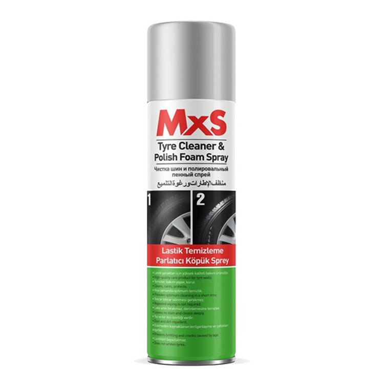 اسپری تمیز کننده و پولیش لاستیک خودرو ام ایکس اس مدل Tyre Cleaning Polish Foam MXS حجم 500 میلی لیتر