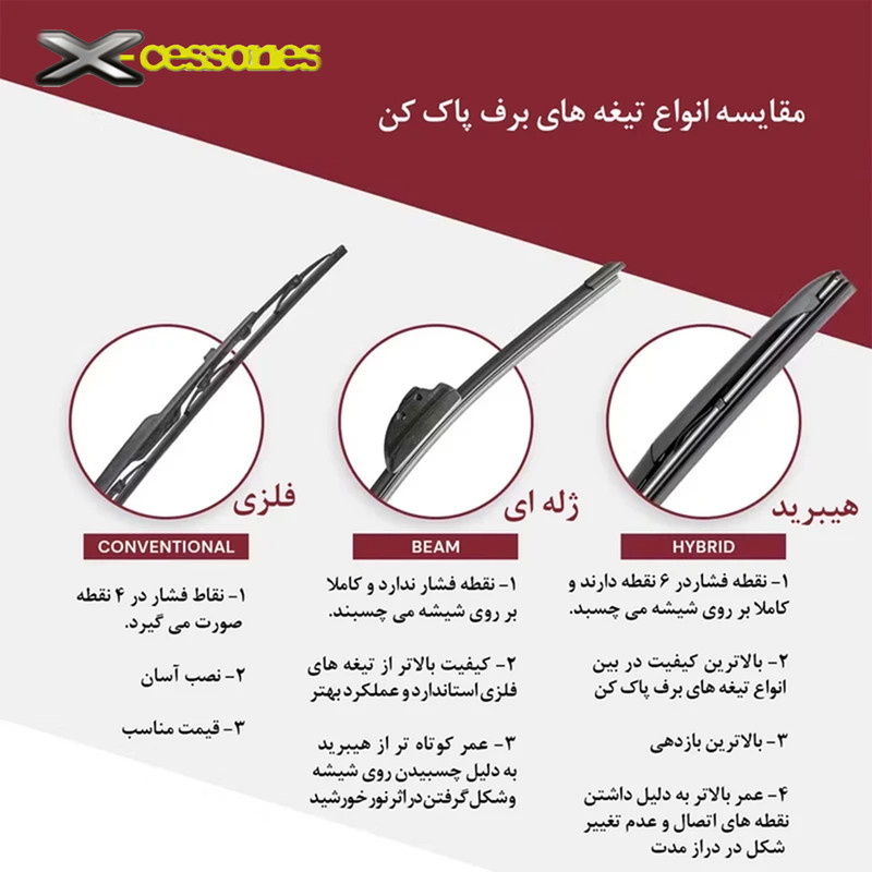 تیغه برف پاک کن ایکسسوری مدل هیبرید All Season مناسب برای چری تیگو 7 پرو +e بسته دو عددی